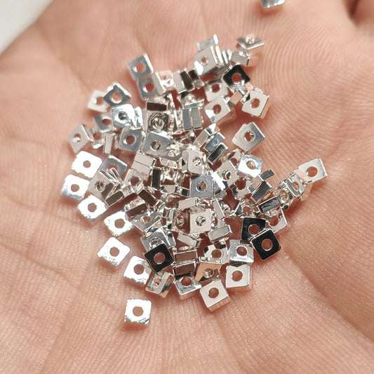 Brass Square Spacer Beads Geometric Silver Tone 100pcs