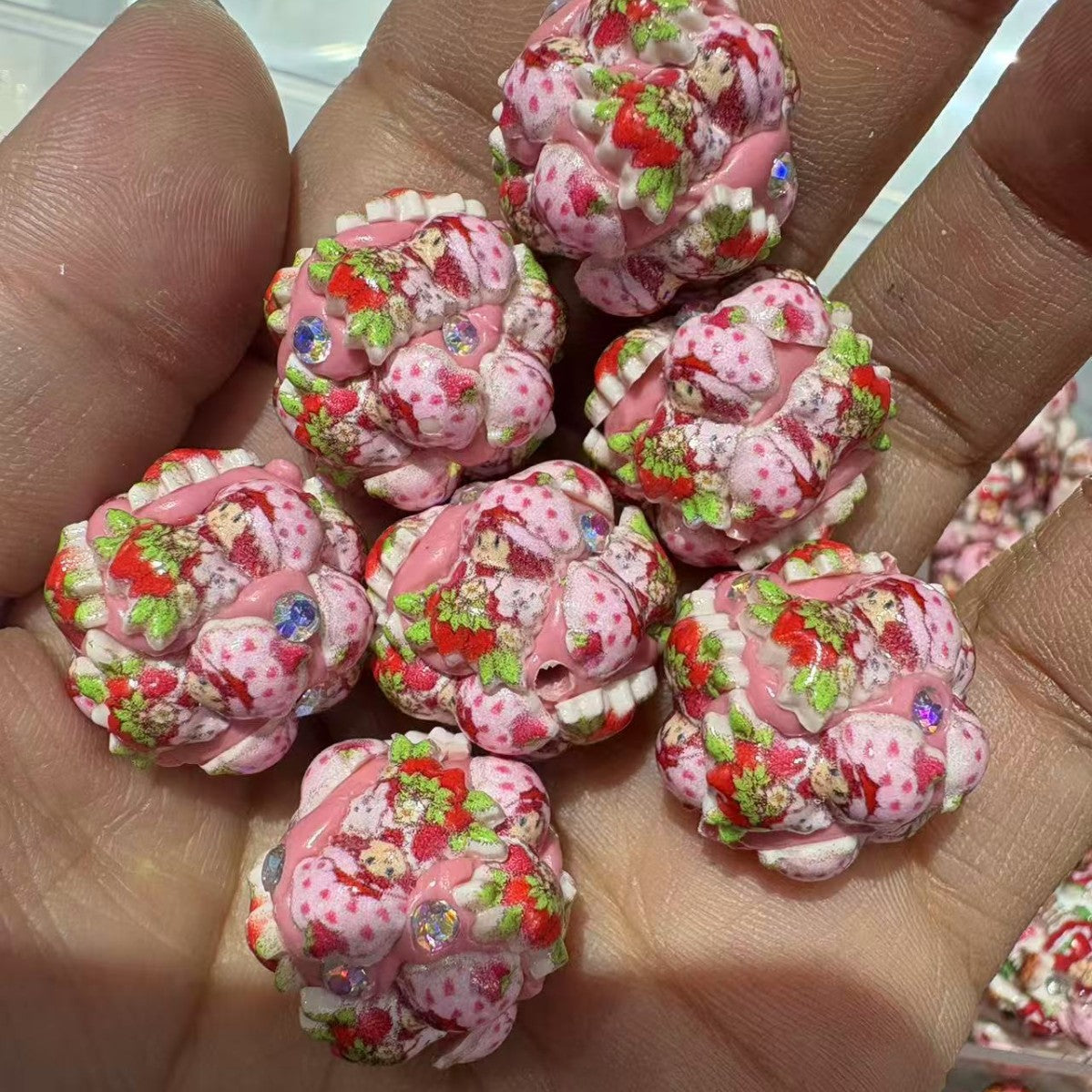 Embellished Bubblegum Beads 20mm Strawberry Shortcake Design 30pcs 3