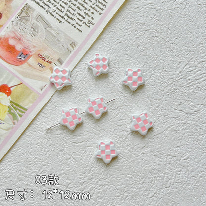Star Metal Beads 12mm Baking Painted Plaid Pattern 10pcs 8