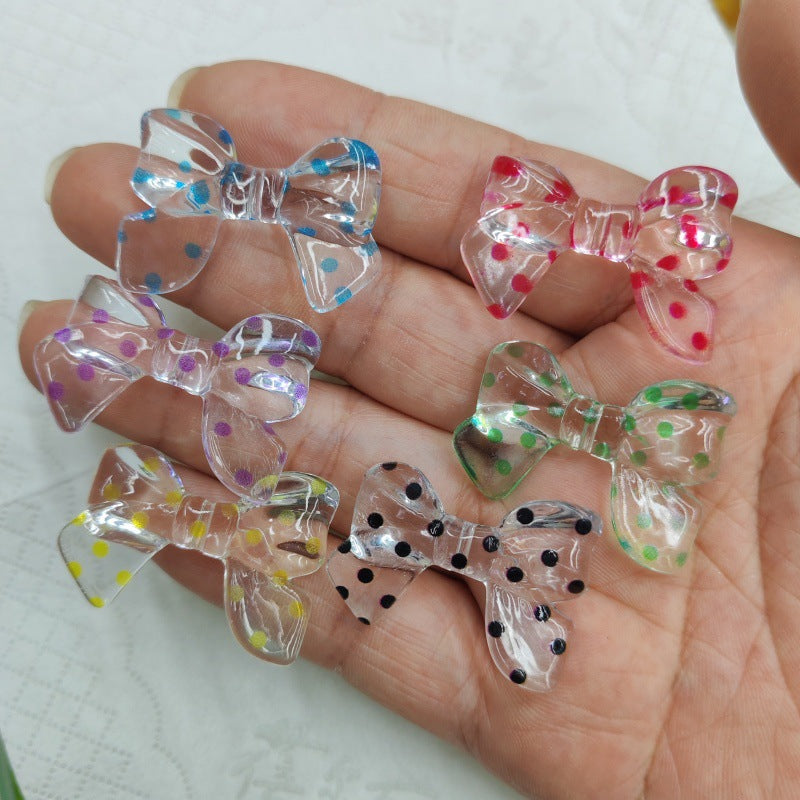 Transparent Bow Acrylic Beads 31mm Polka Dotted Colorful 100pcs