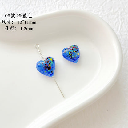 Lampwork Glass Beads Heart 12mm Handmade Confetti Pattern 10pcs 10