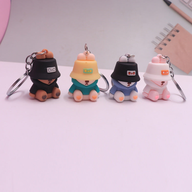 Silicone Dog Keychain with Colorful Fisherman Hat Charm 2