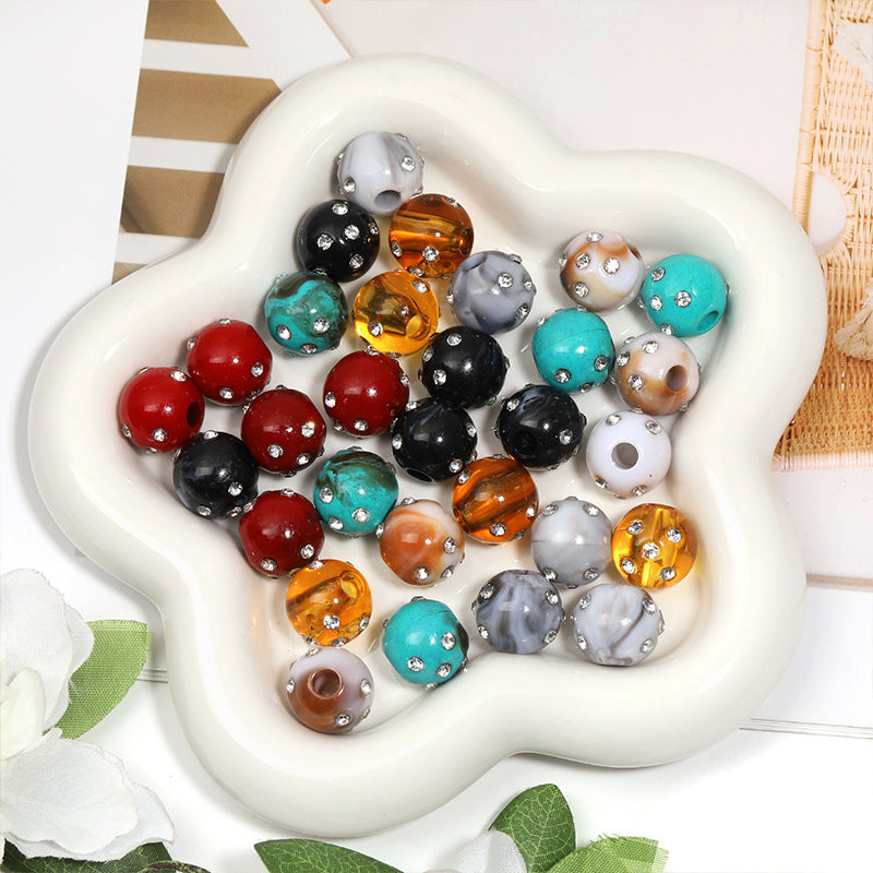 Rhinestone Marble Round Acrylic Beads 16mm Mixed Colors 30pcs 5