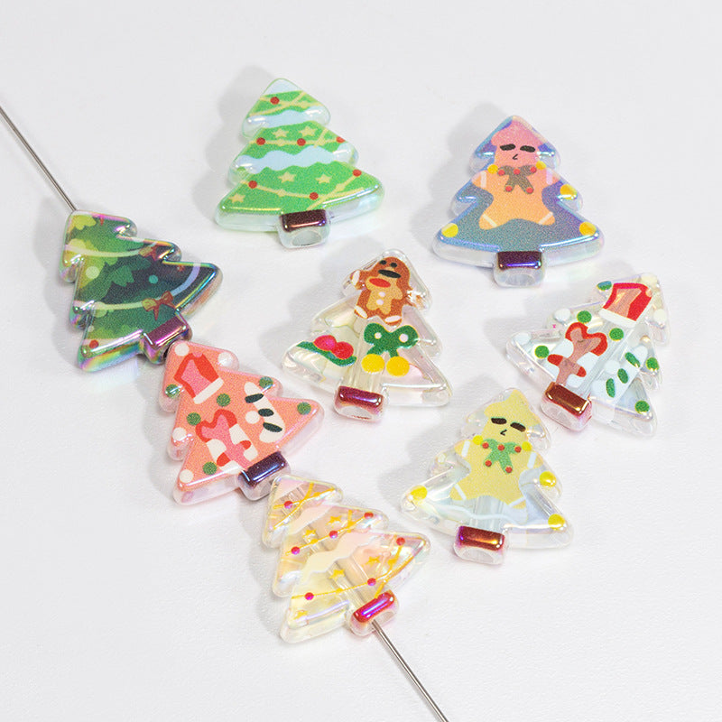 Doodle Christmas Tree Acrylic Beads 20mm Colorful Mixed 10pcs 5