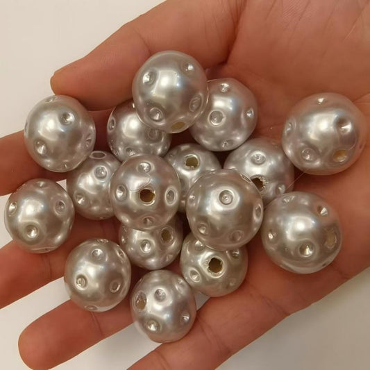 Opaque Bubblegum Beads 20mm Dimpled Faux Pearl White 20pcs 2