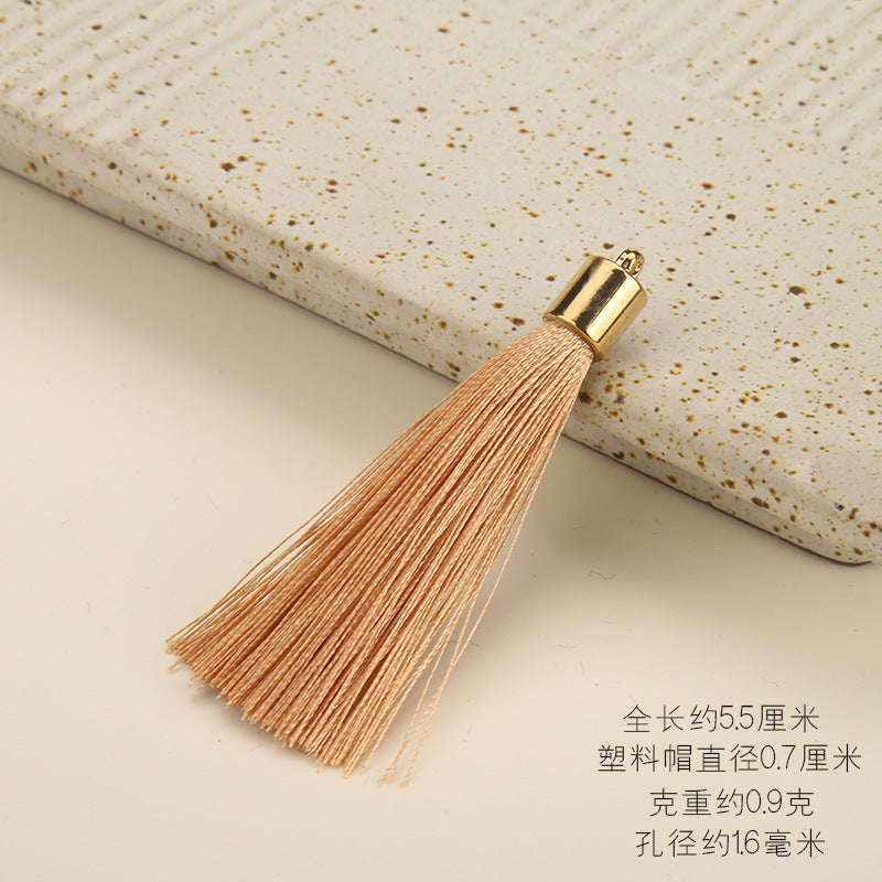 Colorful Polyester Fringe Tassel Keychain with Golden Cap 55mm 50pcs 28
