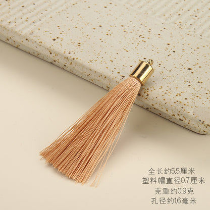 Colorful Polyester Fringe Tassel Keychain with Golden Cap 55mm 50pcs 28