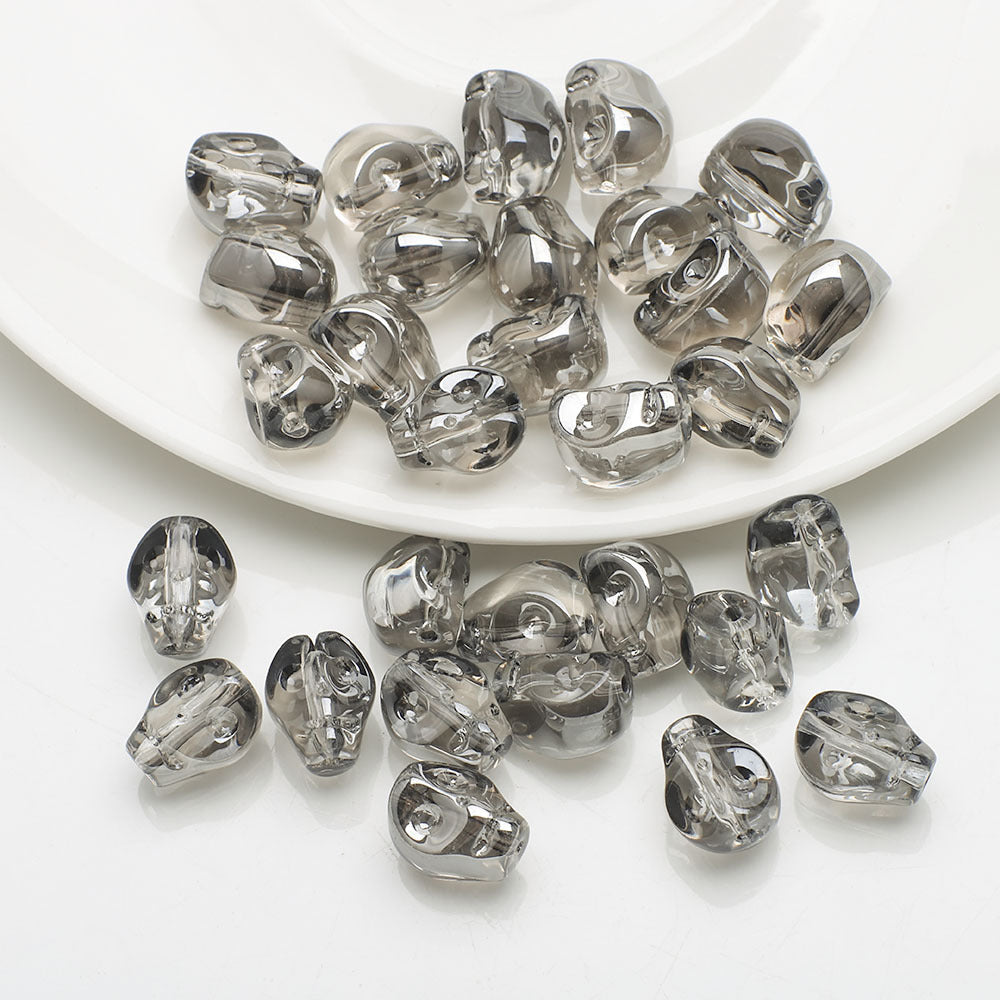 Electroplated Skull Glass Beads 8X10mm Vintage Iridescent Chrome 30pcs 17