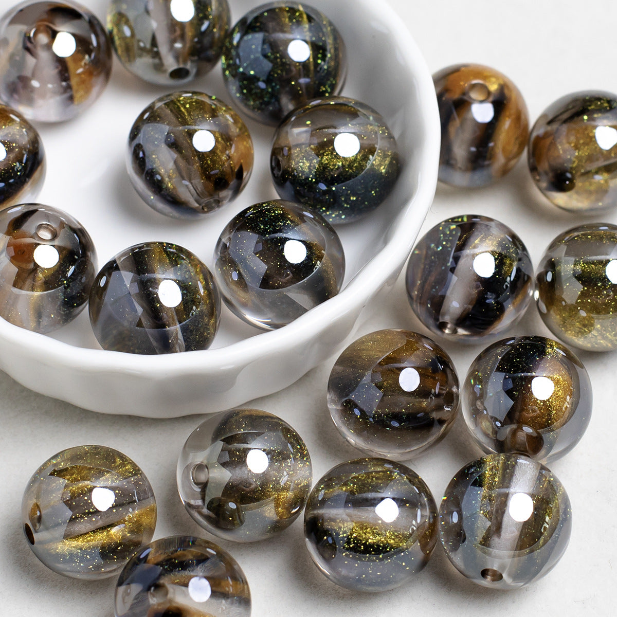 Glitter Cosmos Resin Beads 16mm Round Sparkle Mixed Colors 10pcs 9