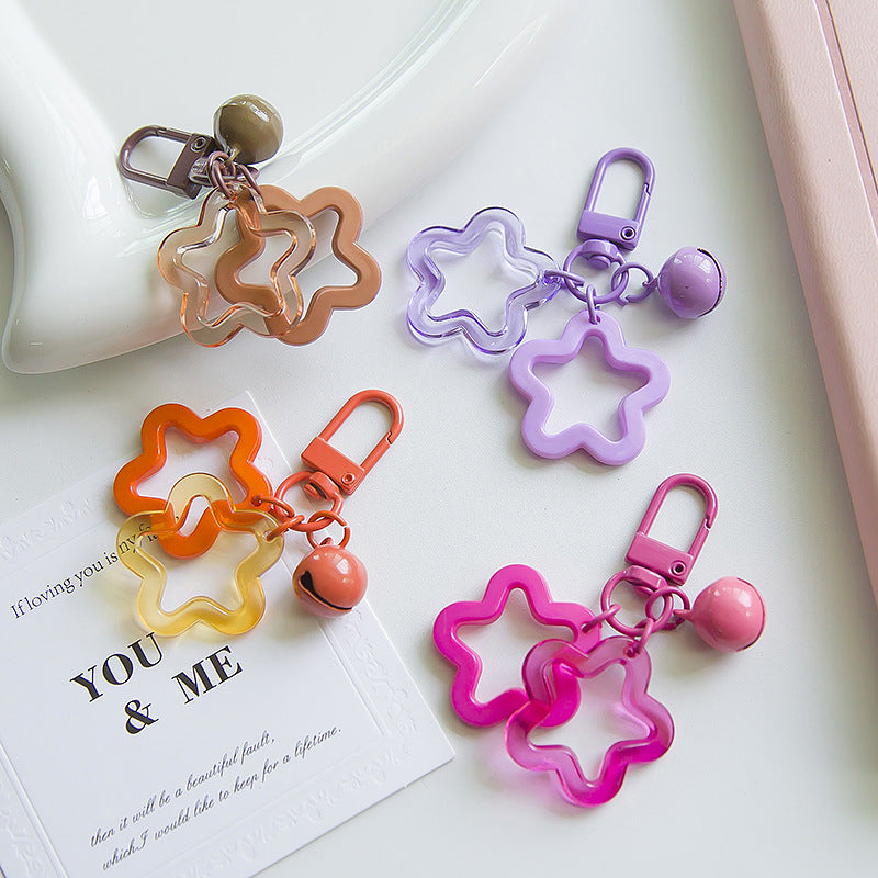 Acrylic Hollow Pentagram Star Keychain with Glossy Bell Charm 2