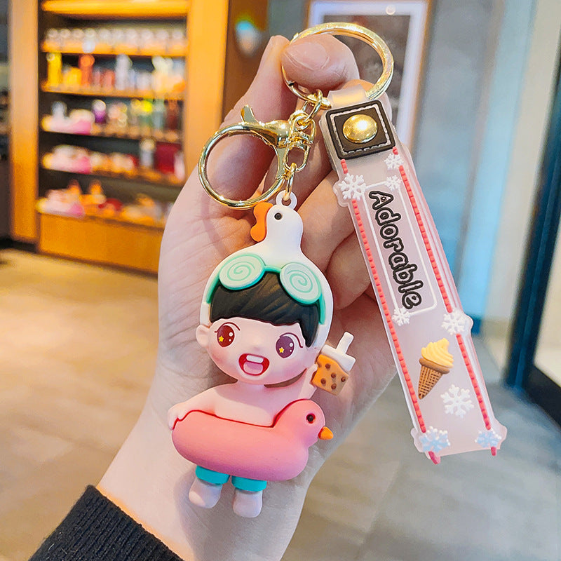 Cartoon Swim Ring Keychain PVC Boys And Girls Summer Charm 7