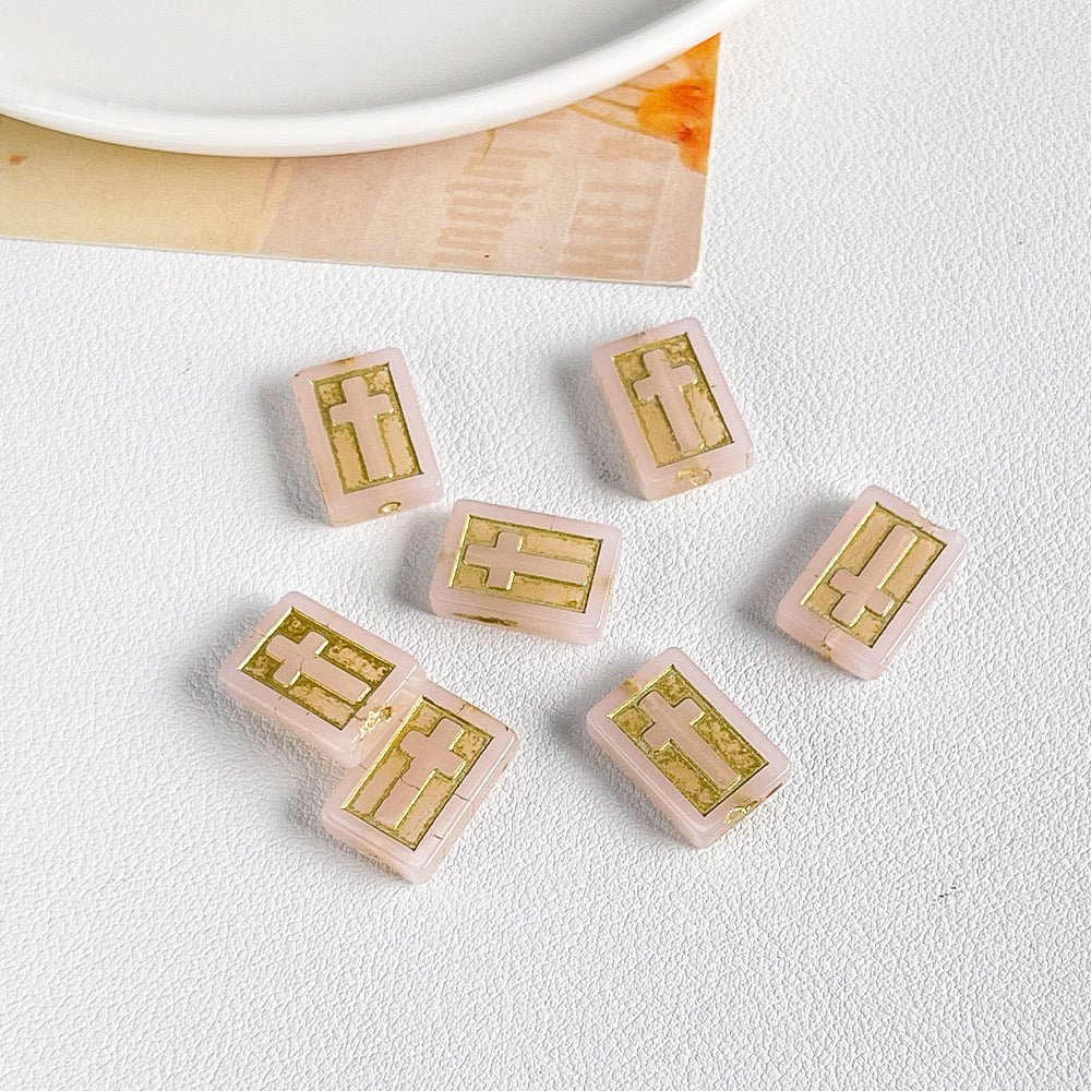 Vintage Cross Lampwork Glass Beads 17mm Gilded Rectangular 50pcs 10