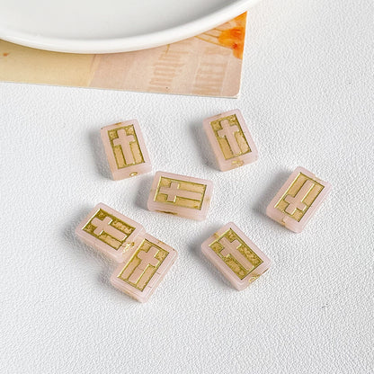 Vintage Cross Lampwork Glass Beads 17mm Gilded Rectangular 50pcs 10