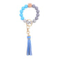 Silicone Beaded Wristlet Keychain with PU Tassel and Wood Accent 13
