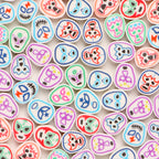 Flat Clay Beads 10mm Facial Painting Pattern Polymer 100pcs