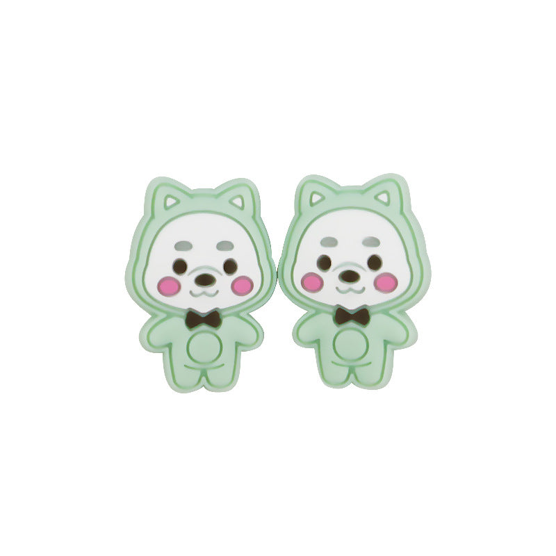 Silicone Focal Beads Little Bear Rosy Cheeks Bow Tie 20pcs 8