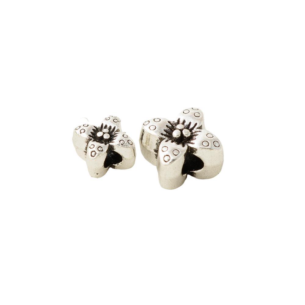 Four-Petal Flower Metal Beads 6mm 8mm Polka Dotted Antique Silver Tone 100pcs 2