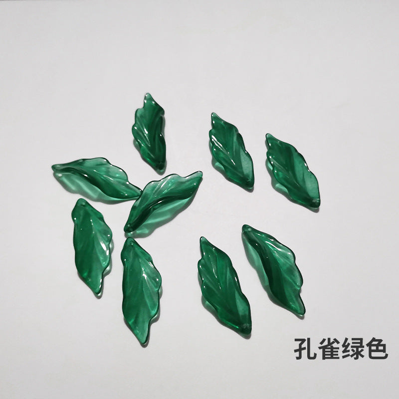 Czech Glass Beads Seaweed Leaf 14x37mm Translucent Green Blue Jasper 100pcs 26
