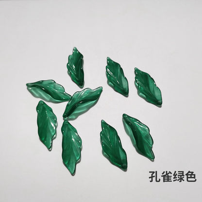 Czech Glass Beads Seaweed Leaf 14x37mm Translucent Green Blue Jasper 100pcs 26