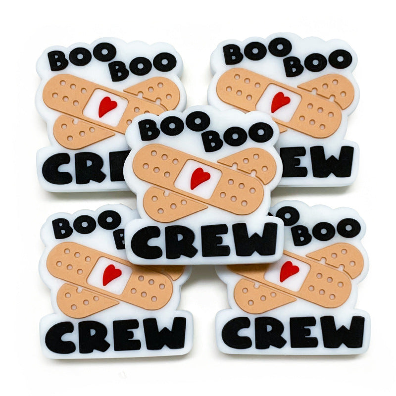 Silicone Focal Beads Band Aid Red Heart Boo Boo Crew Text 20pcs 4