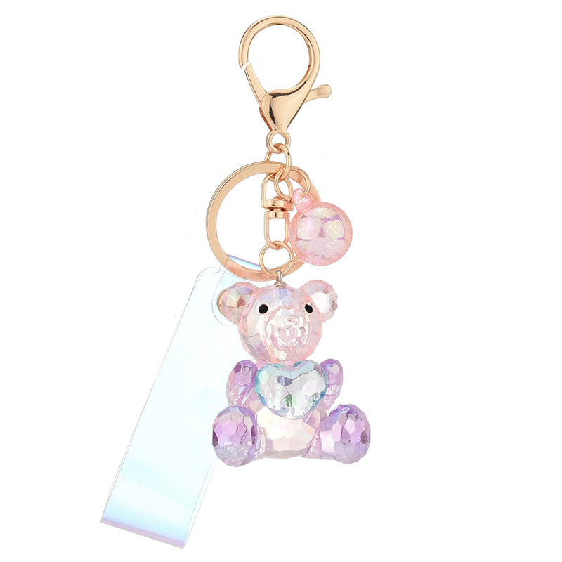 Acrylic Bear Keychain Faceted Iridescent Strap 14cm 4