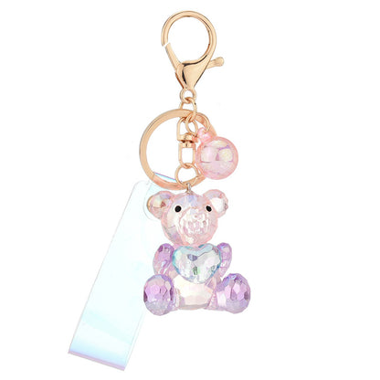 Acrylic Bear Keychain Faceted Iridescent Strap 14cm 4
