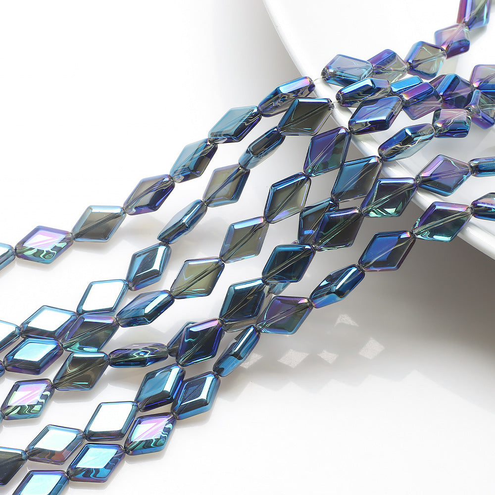 Electroplated Rhombus Glass Beads 11mm Transparent Mixed Colors 20pcs 10