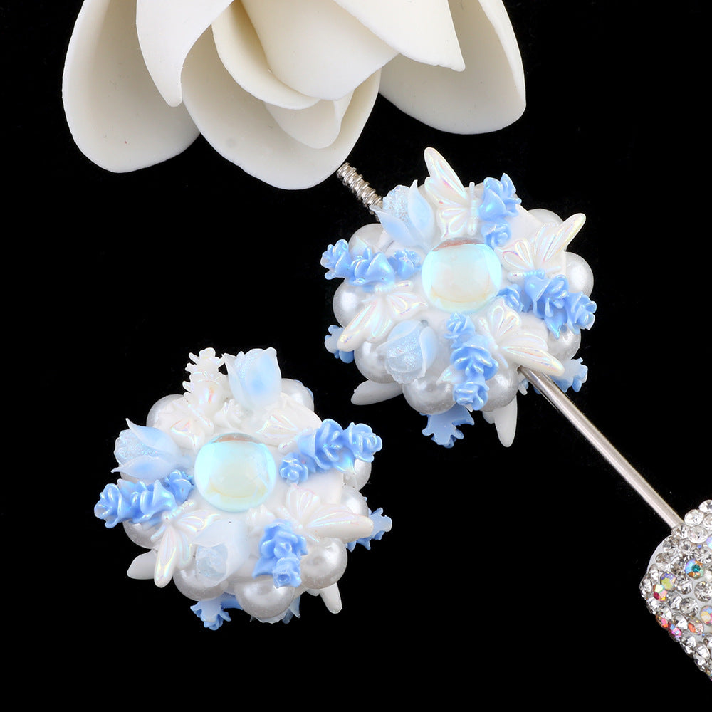 Bouquet Clay Beads 25mm Pearl Wrapped Floral Design 2pcs 7
