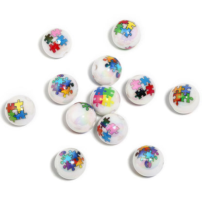 Plating Bearbrick Acrylic Beads 16mm Glossy Jigsaw Pattern 50pcs 7