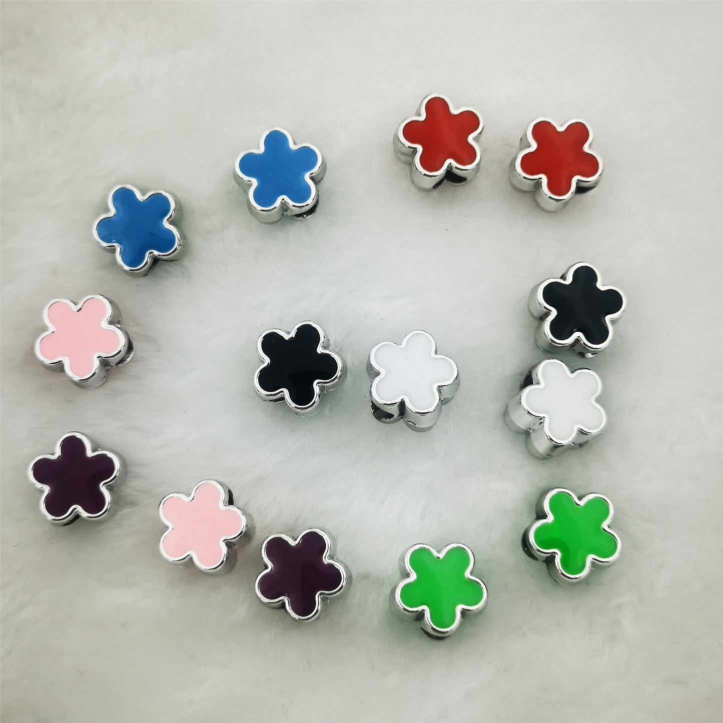 Five Petal Flower Acrylic Beads 13mm Enamel CCB Plastic 50pcs