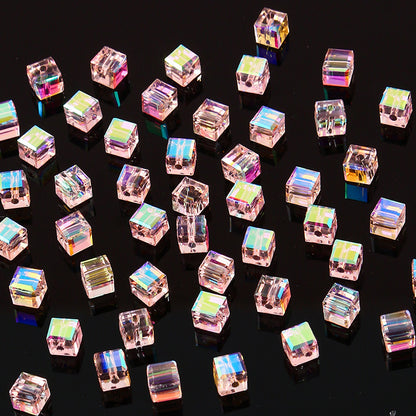 Electroplated Square Glass Beads 6mm Colorful Reflective 96pcs 14