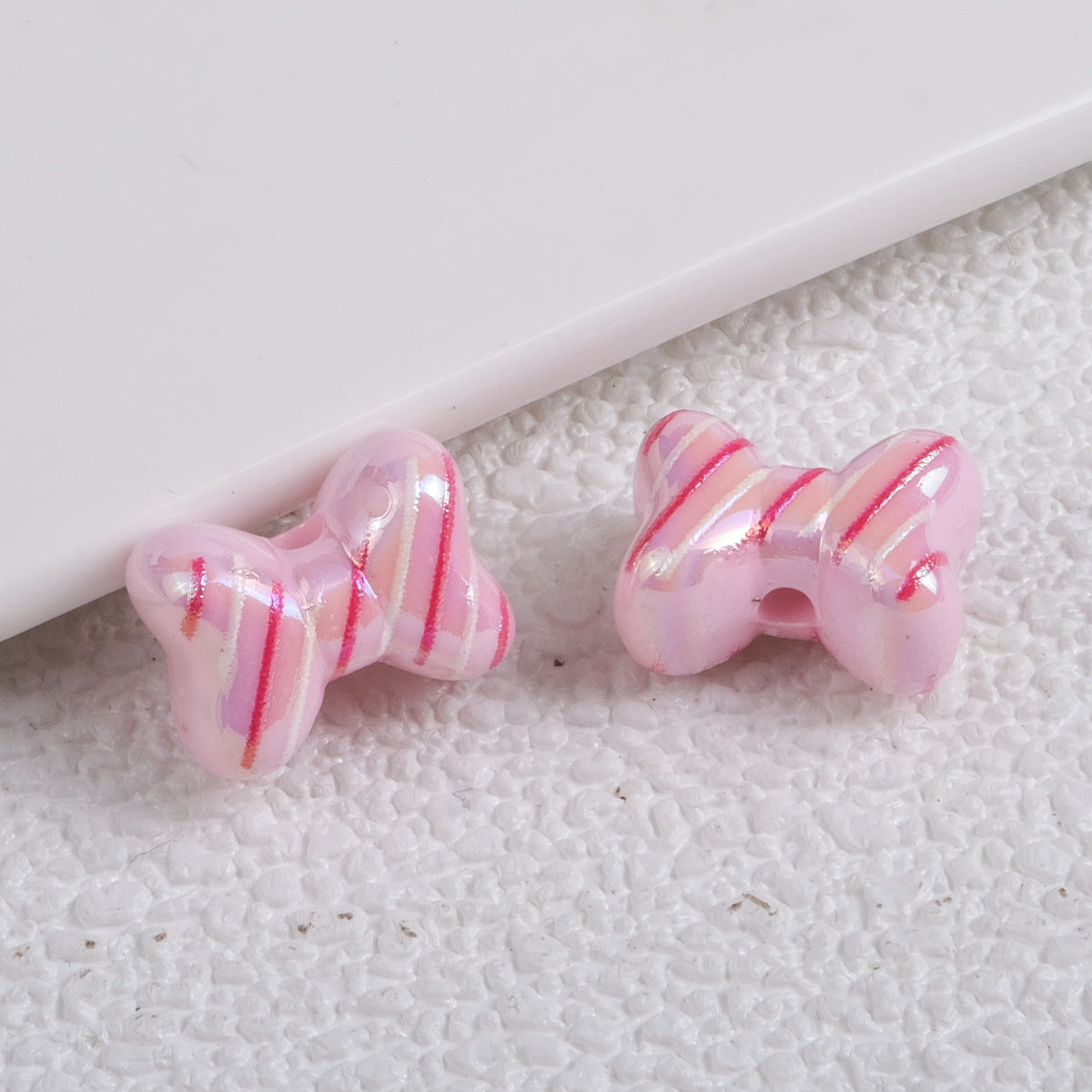 Plating Striped Bow Acrylic Beads 14.7×11.2×8mm Colorful Mixed 50pcs 4