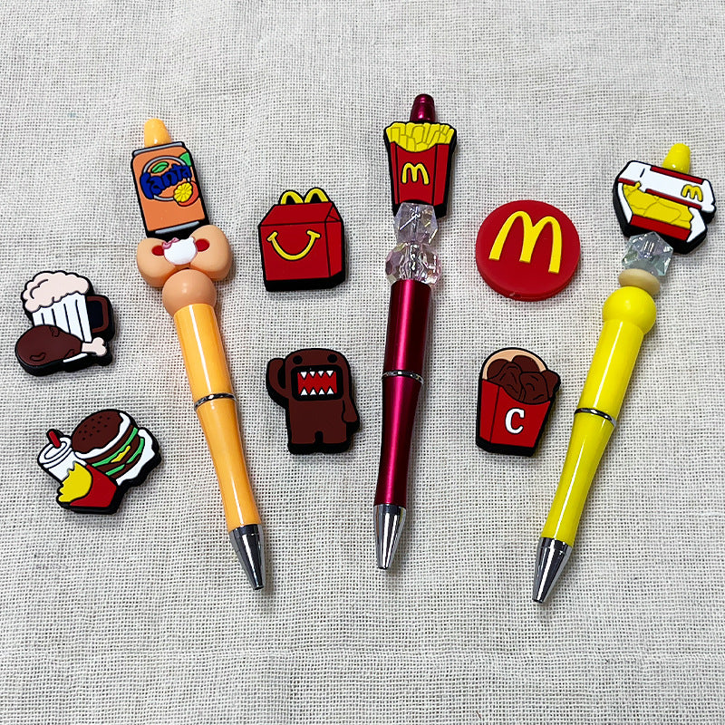 Silicone Focal Beads Fanta Burger Fries Snacks Red Smiling Face 20pcs 4
