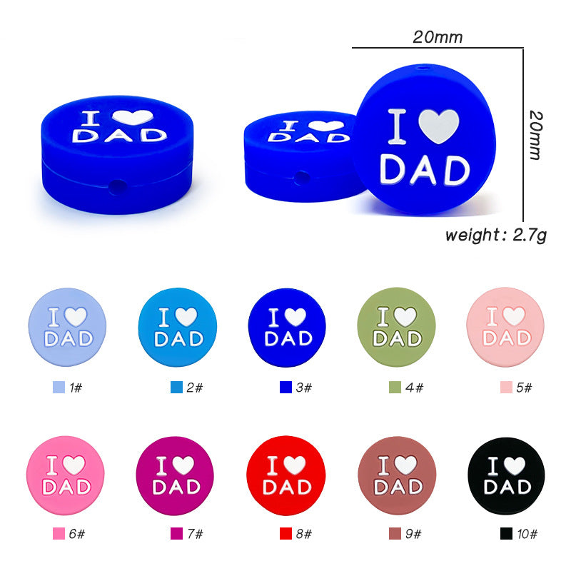 Silicone Focal Beads I Love Dad Embossed Text Solid Color 20pcs 3