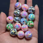 Plating Leaf Acrylic Beads 16mm UV Willow Print 100pcs