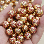 UV Plating Christmas Deer Acrylic Beads 16mm Golden Red Print 10pcs 2