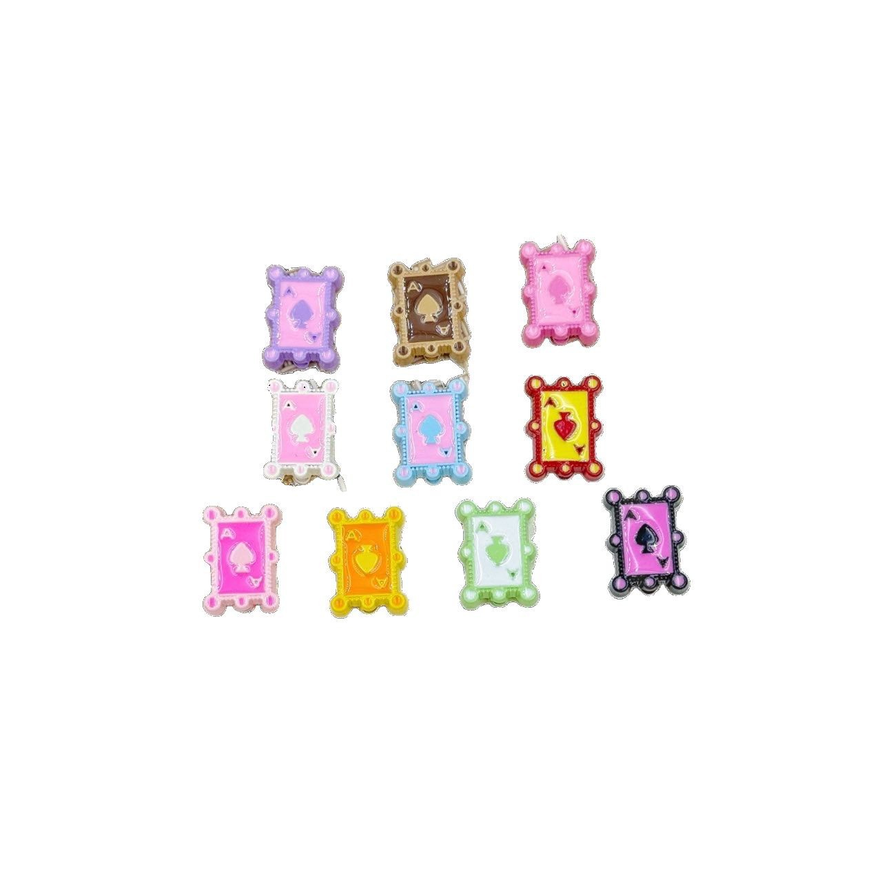 Baking Painted Poker Metal Beads 15mm Colorful Whimsical Design 10pcs 2