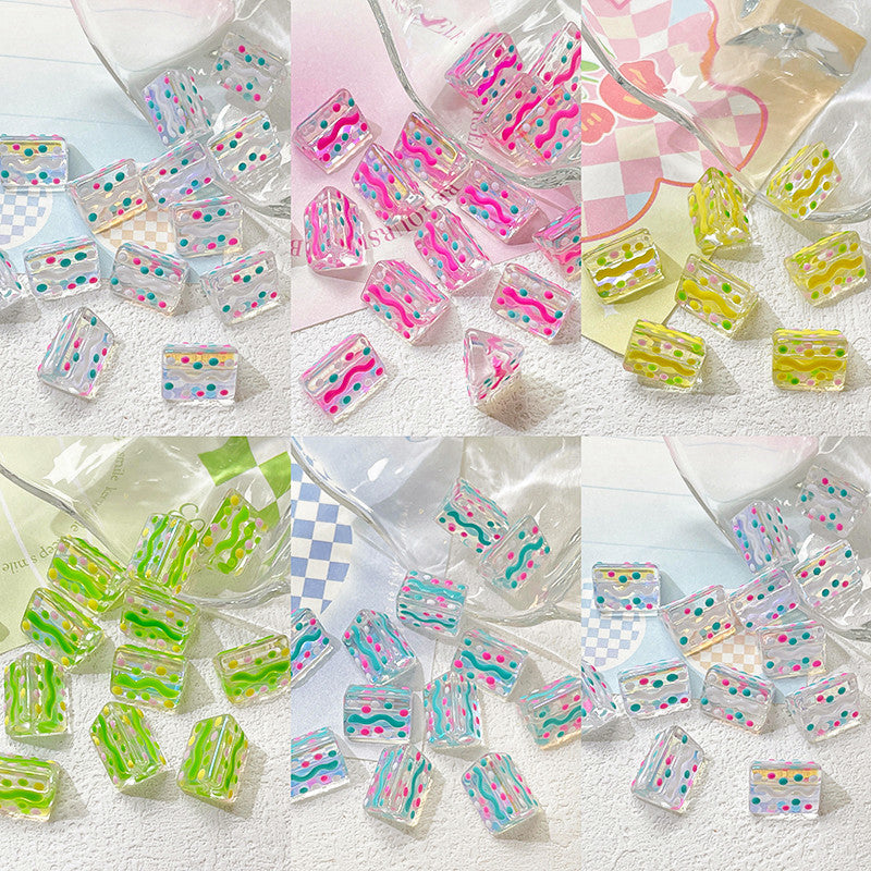 Lampwork Prism Glass Beads 12mm Hand Painted Dopamine Polka Dotted 5pcs 2