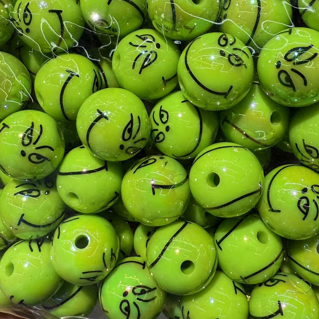 UV Plating Round Acrylic Beads 16mm Christmas Grinch 100pcs 8