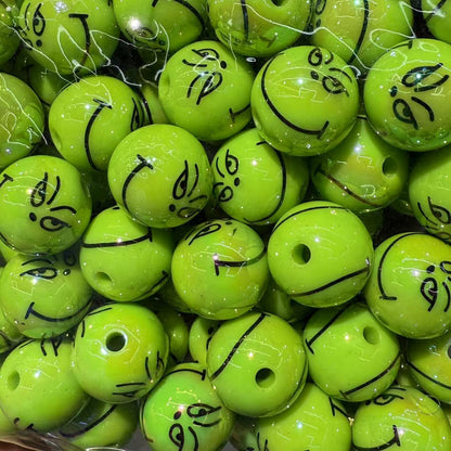 UV Plating Round Acrylic Beads 16mm Christmas Grinch 100pcs 8