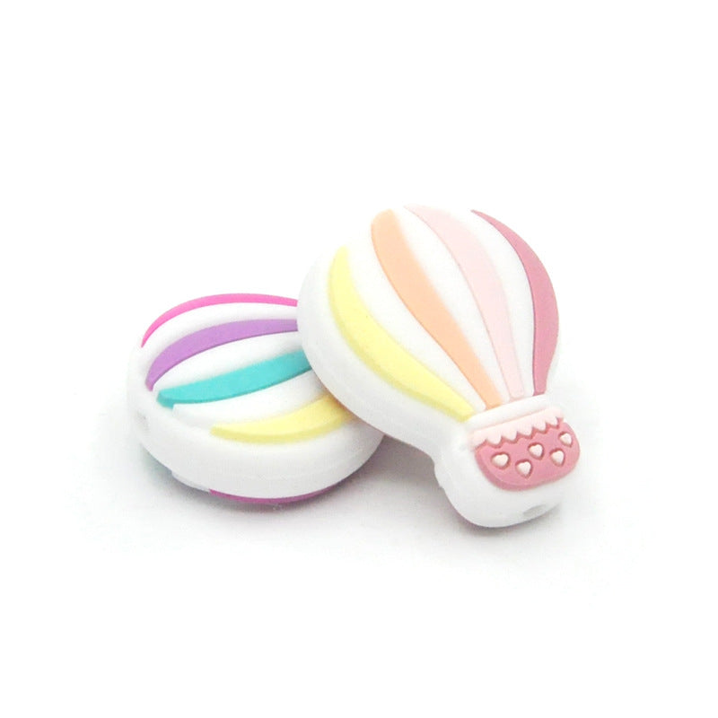 Silicone Focal Beads Hot Air Balloon Rainbow Stripes Scalloped Basket 20pcs 4