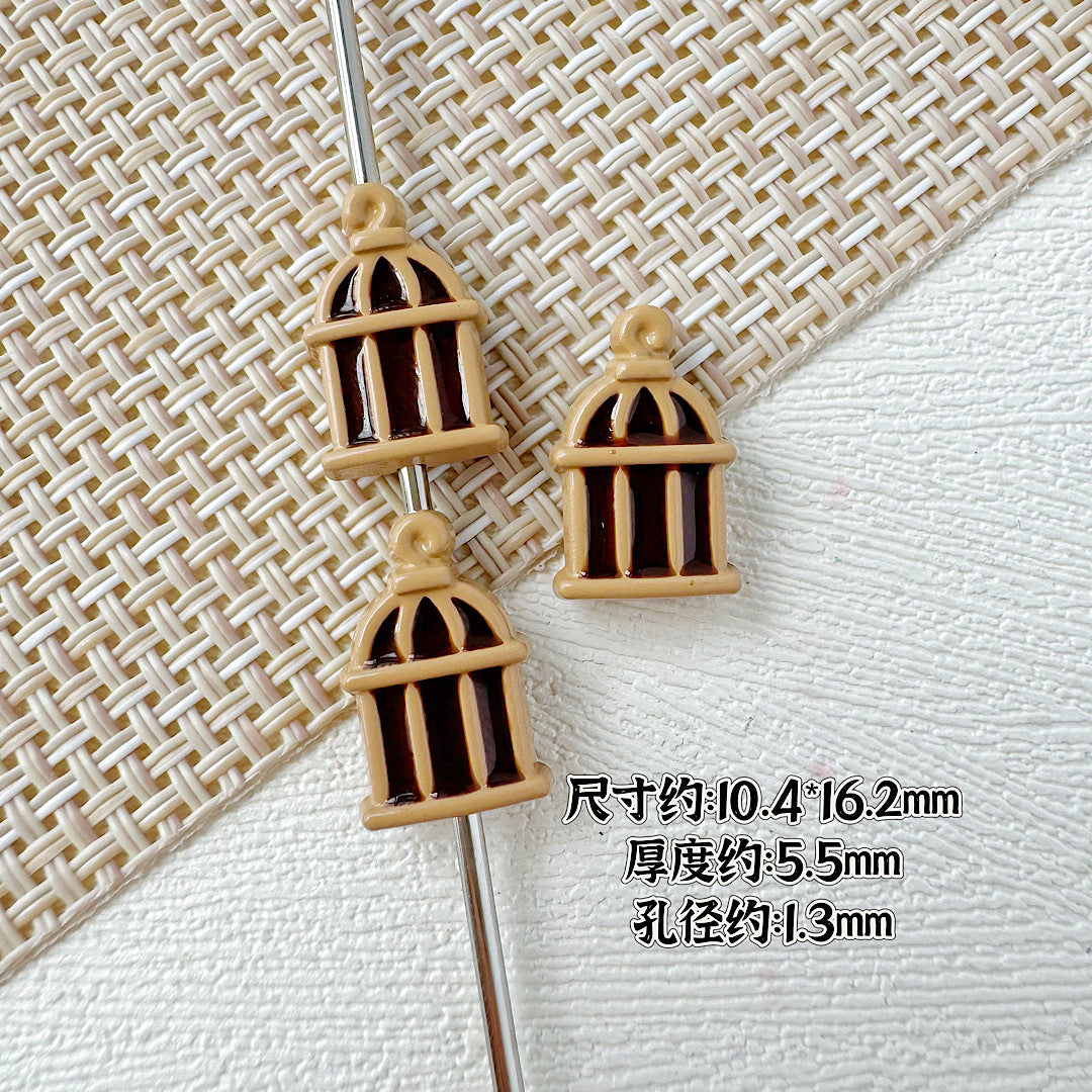 Christmas Tree and Birdcage Metal Beads 13-16mm Baking Painted 10pcs 22