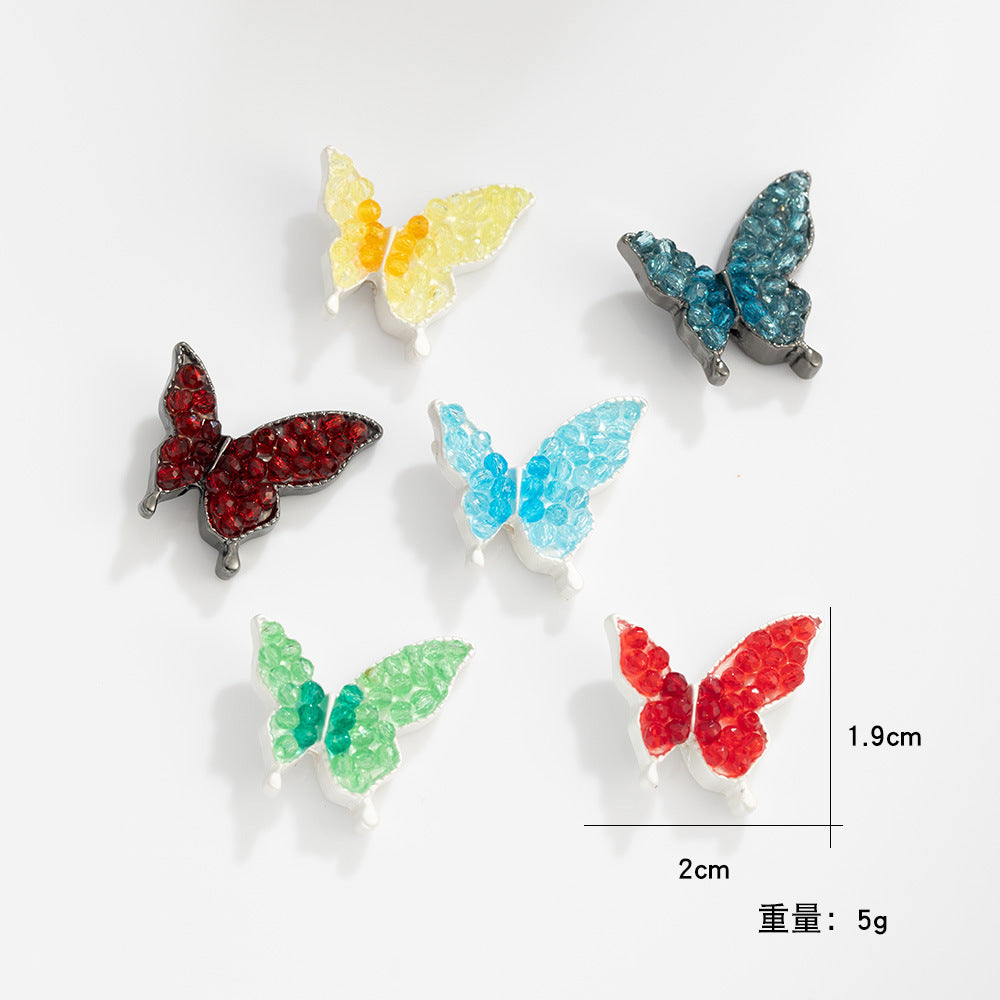 Butterfly Rhinestone Beads 20mm Colorful Alloy Embedded 10pcs 2