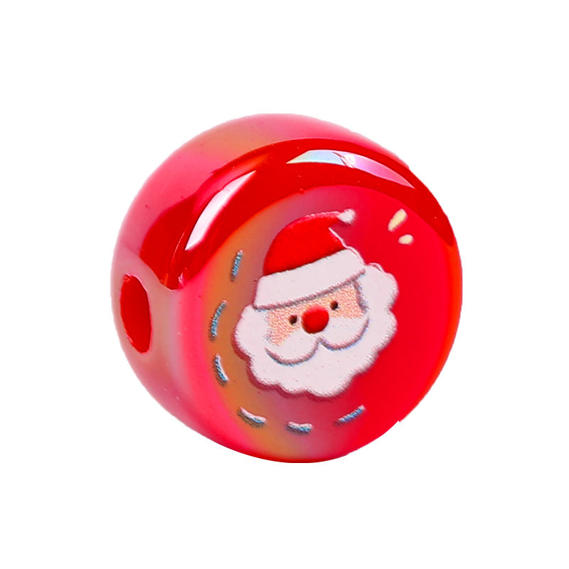 Christmas Printed Flat Round Acrylic Beads 16mm Glossy Red 20pcs 3