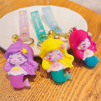 PVC Mermaid Cartoon Doll Keychain Pastel Colors Soft Hair Starfish 3