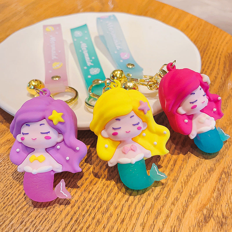 PVC Mermaid Cartoon Doll Keychain Pastel Colors Soft Hair Starfish 3