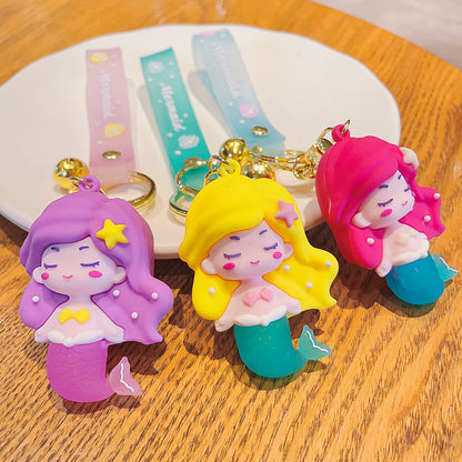 PVC Mermaid Cartoon Doll Keychain Pastel Colors Soft Hair Starfish 3