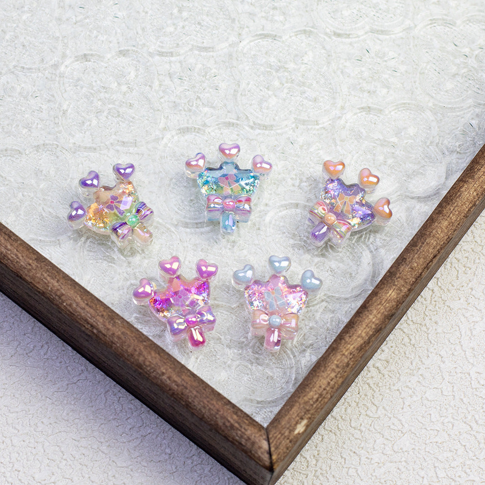 Glitter Crown Lollipop Resin Beads 26mm Transparent Pastel Colors 10pcs