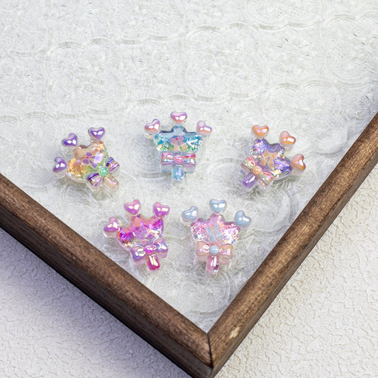 Glitter Crown Lollipop Resin Beads 26mm Transparent Pastel Colors 10pcs