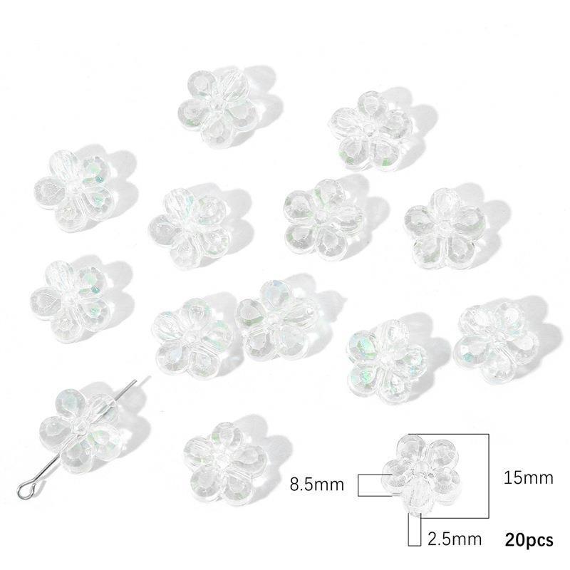 Transparent Chubby Five-Petal Flower Acrylic Beads 15mm Colorful 20pcs 6